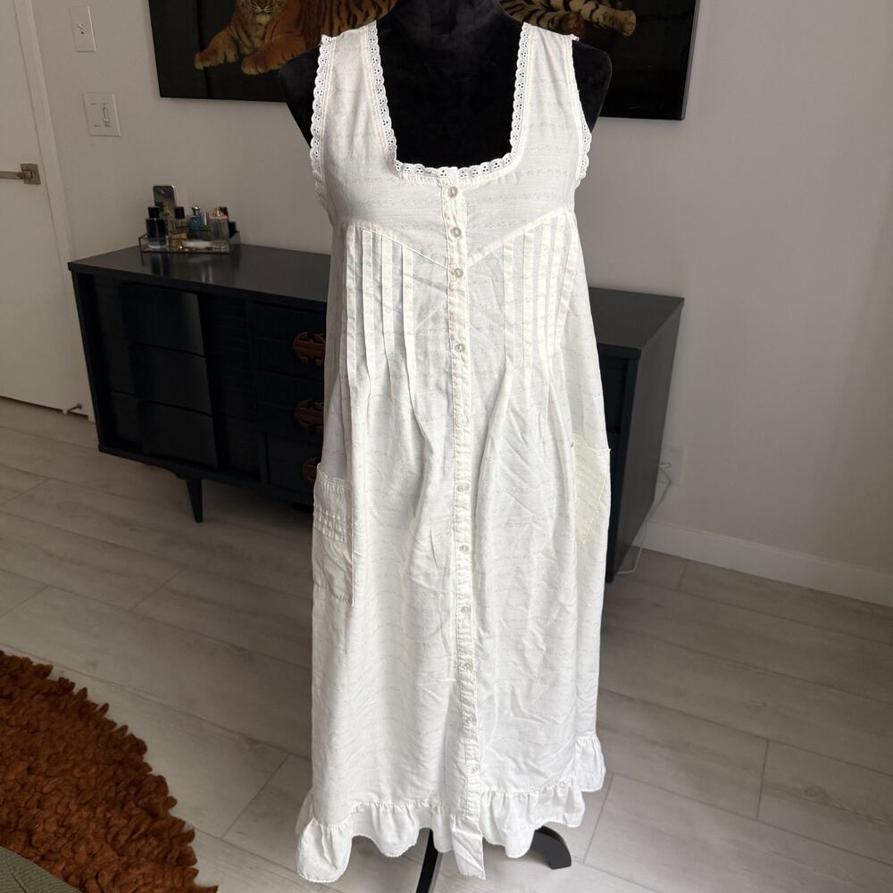 Vintage Ilise Stevens Cotton Nightgown Size Medium Cottagecore Floral White - Picture 2 of 8